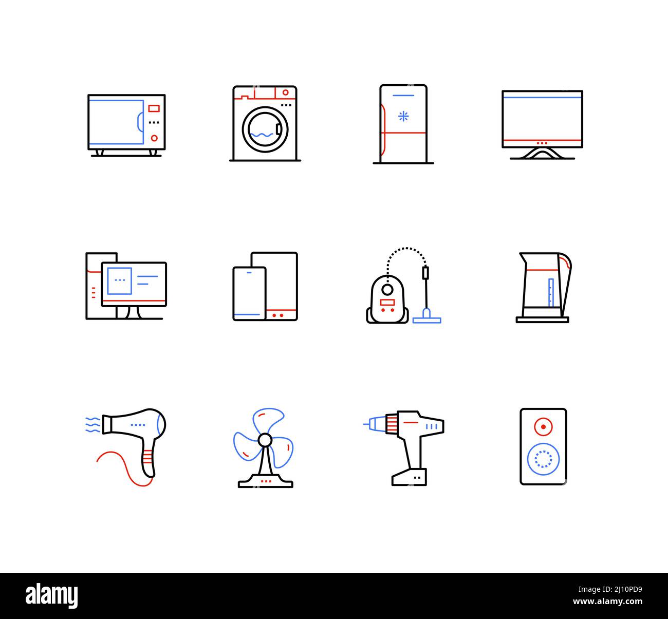 Technical household appliances - line design style icons Stock Vector ...