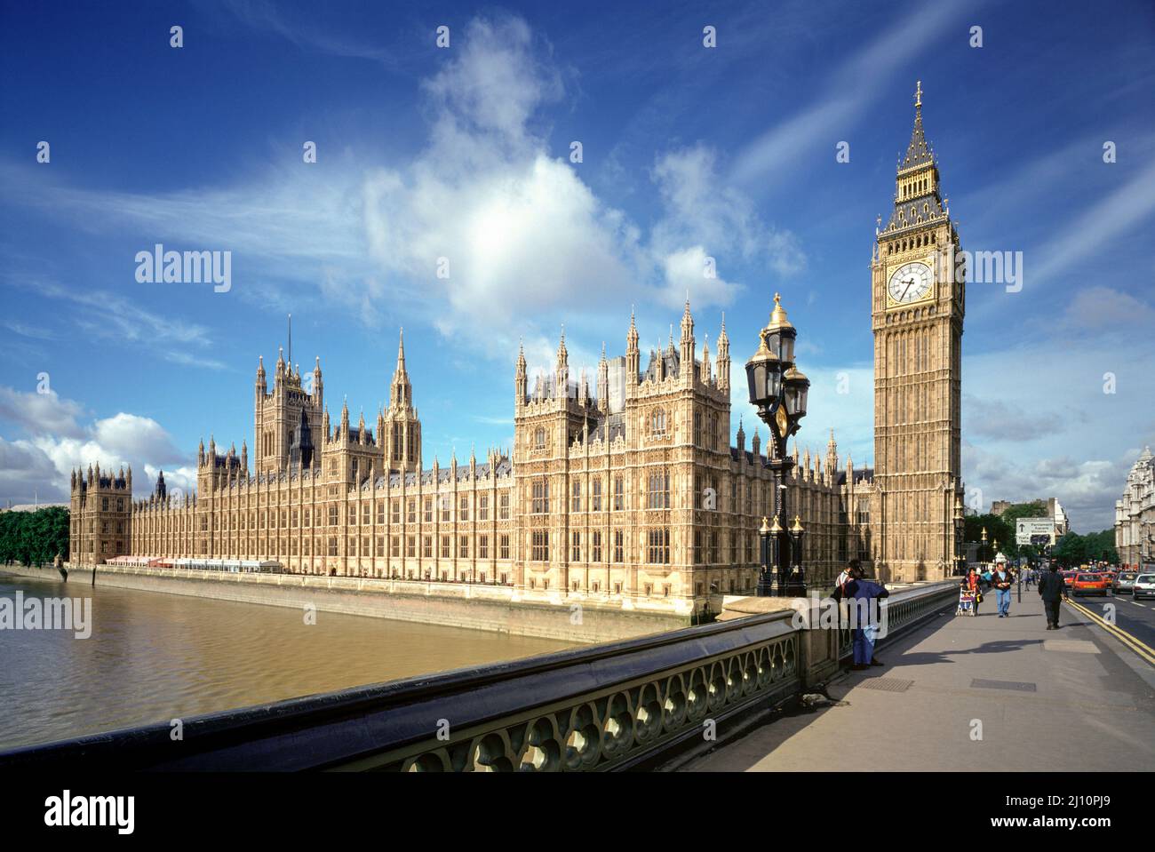 London, Palace of Westminster, Houses of Parliament, Westminster Bridge mit Big Ben Stock Photo