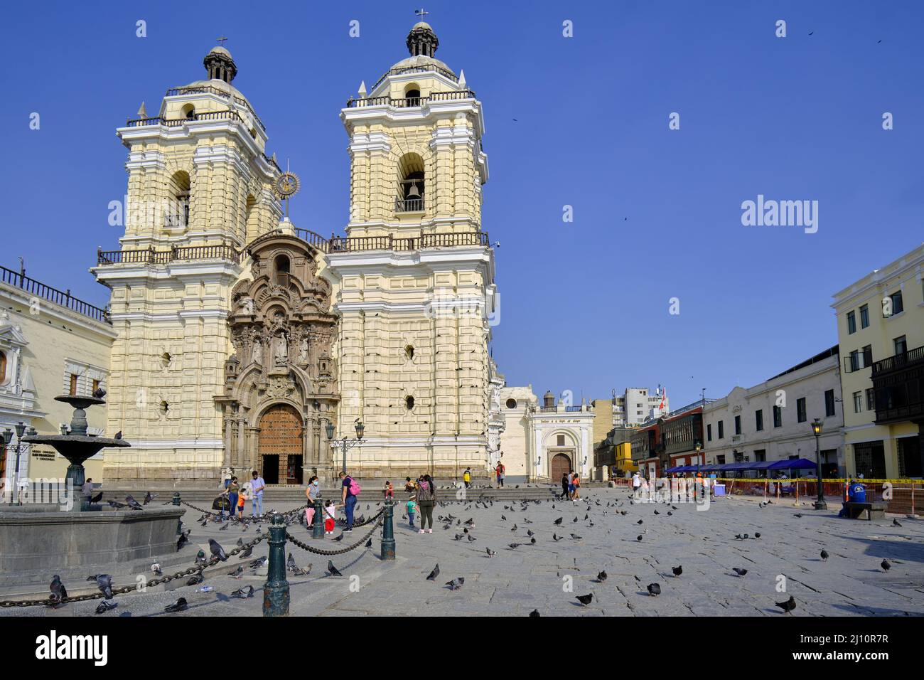Lima. March 16, 2022 – Beautiful view of the San Francisco Cathedral in Lima, with its classical architecture. Lima, Peru Stock Photo