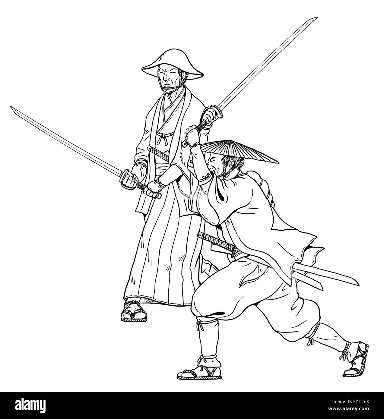 Japanese warrior Ashigaru in attack. Samurai digital illustration. Stock Photo