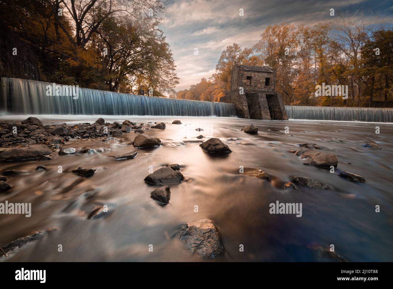 Beautiful shot of the Speedwell Dam during the sunset Stock Photo
