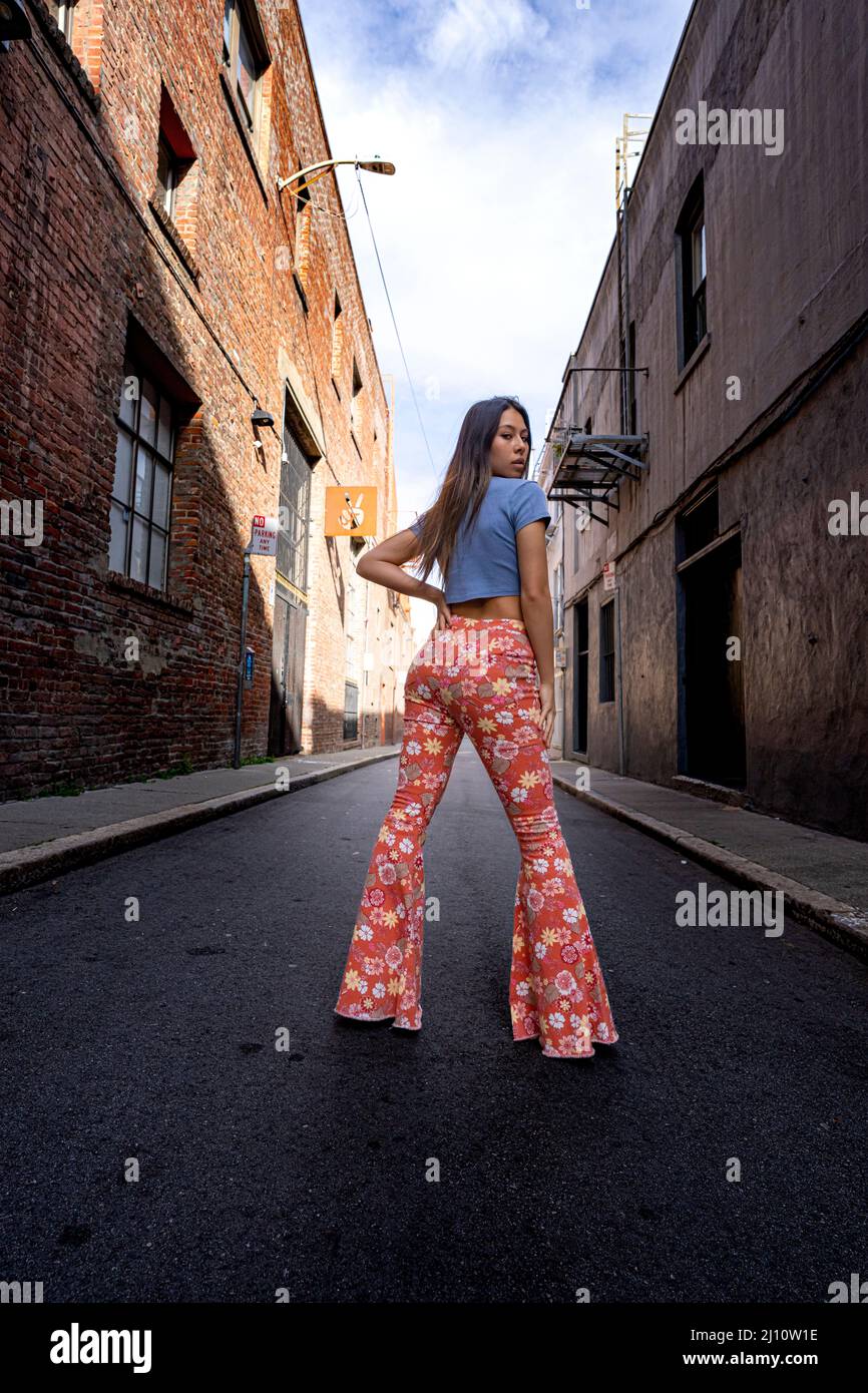 Teenage Female Dressed in 60s Fashion Clothes in San Francisco Downtown  Alleyway Stock Photo - Alamy