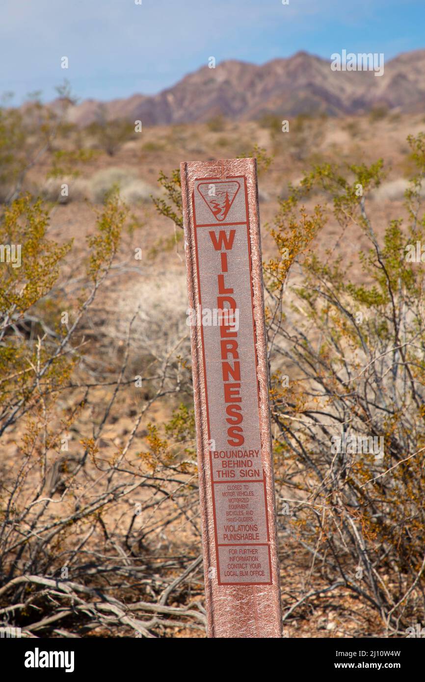 Wilderness boundary marker, Saddle Peak Hills Wilderness, Barstow Field Office Bureau of Land