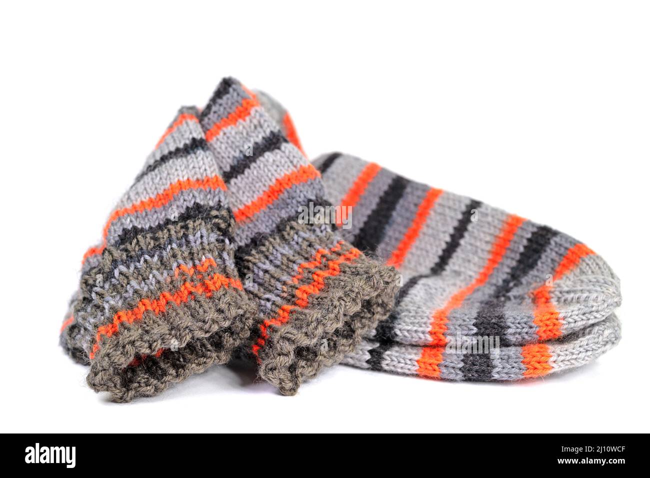 Knitted stockings against white background Stock Photo