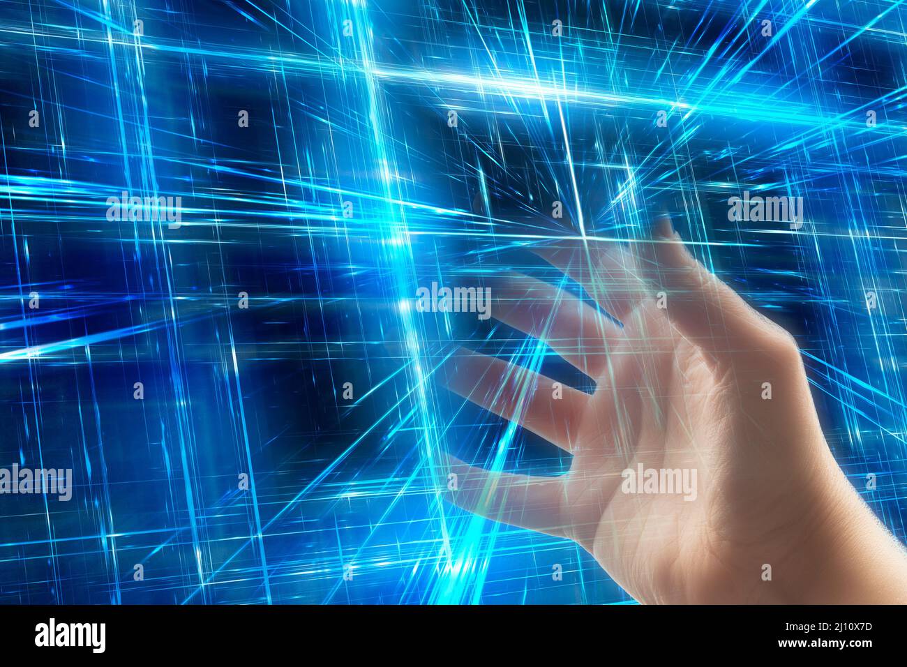 hand accessing the cyberspace Stock Photo