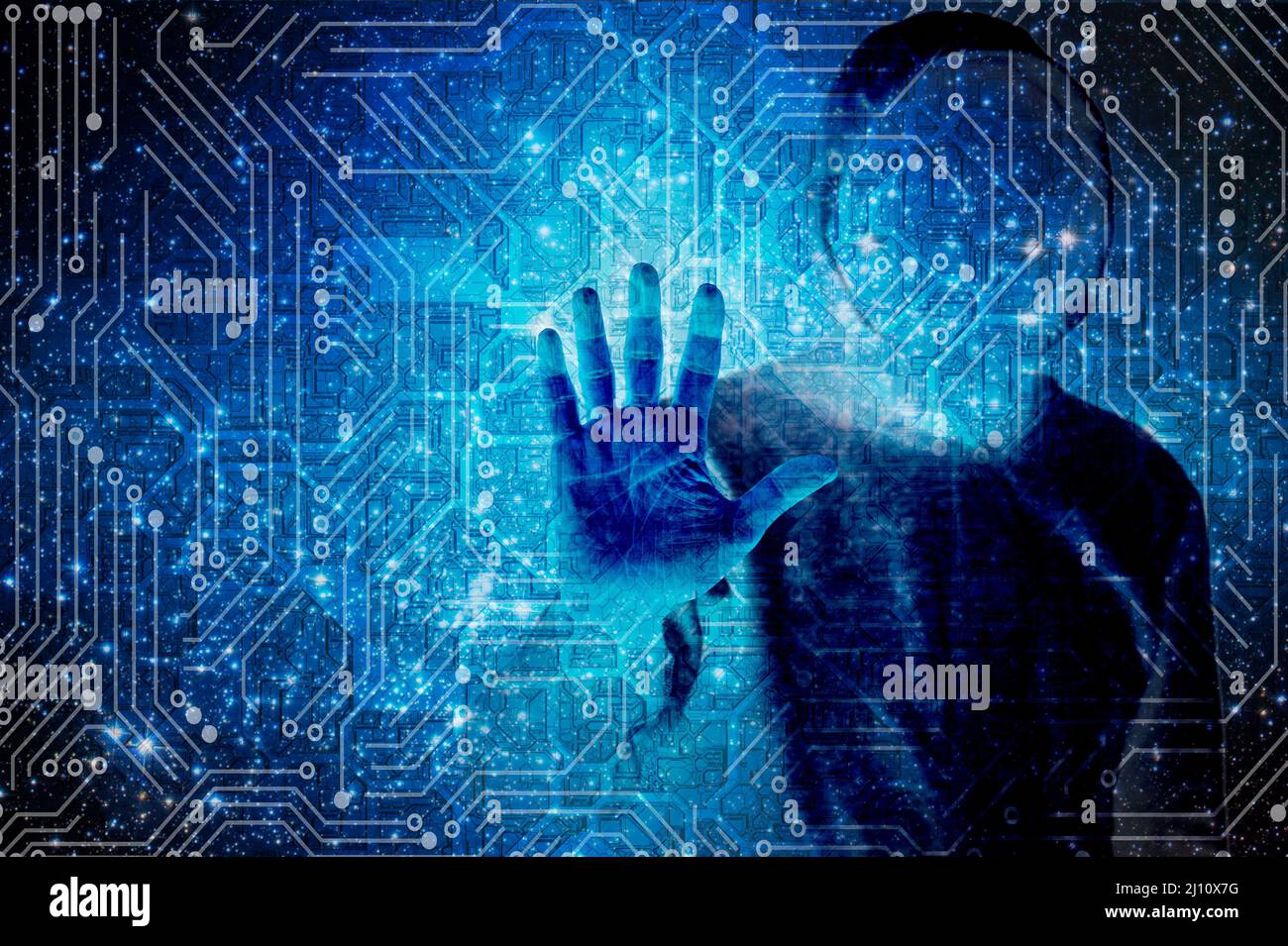 hoded hacker or cybercriminal Stock Photo