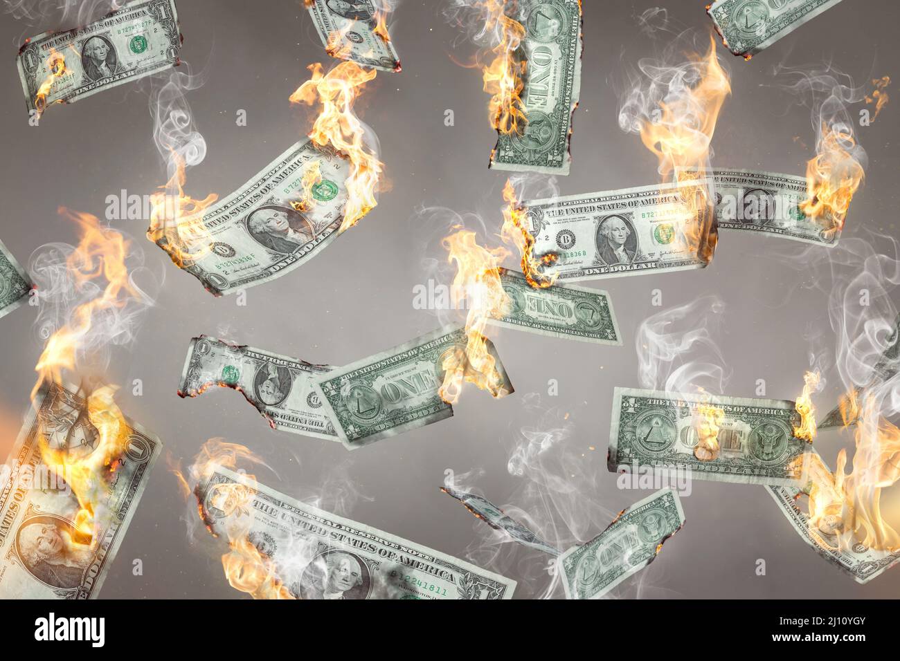 Burning US Dollar Notes Stock Photo