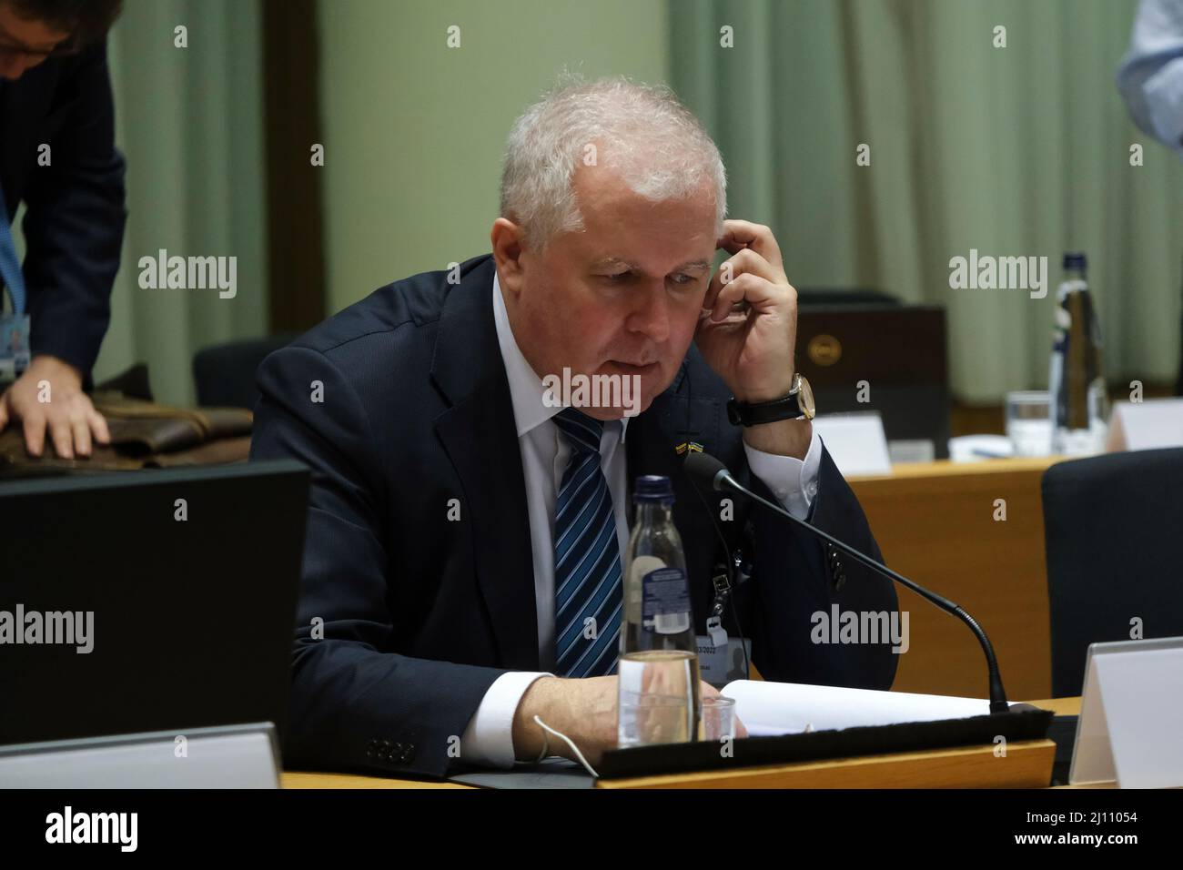 Brussels, Belgium. 21st Mar, 2022. Foreign Minister Arvydas Anusauskas at the start of a Foreign Affairs Council ministers meeting at the EU headquarters, in Brussels, Belgium, 21 March 2022. Credit: ALEXANDROS MICHAILIDIS/Alamy Live News Stock Photo