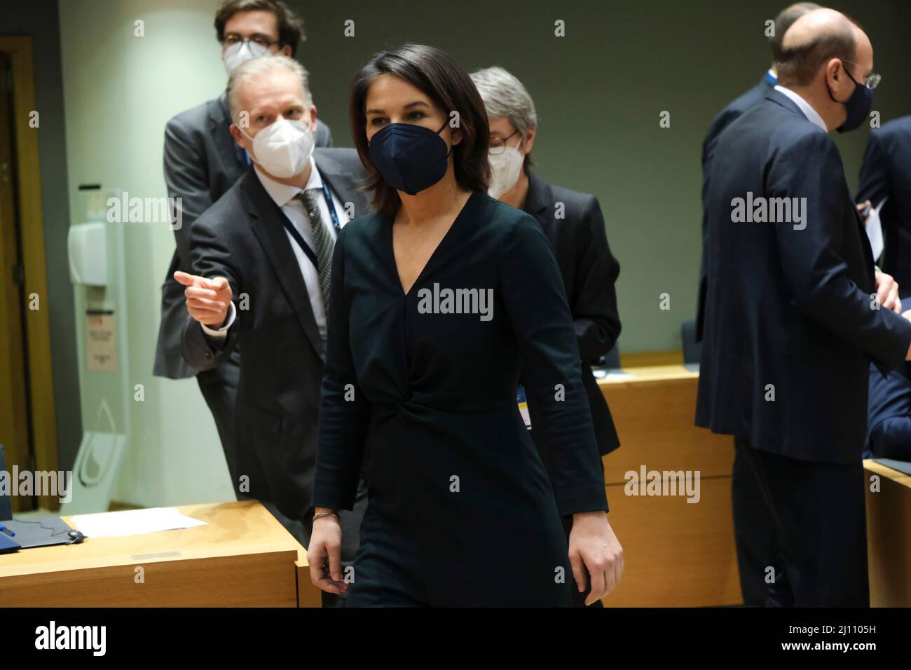 Brussels, Belgium. 21st Mar, 2022. German Foreign Minister Annalena Baerbock at the start of a Foreign Affairs Council ministers meeting at the EU headquarters, in Brussels, Belgium, 21 March 2022. Credit: ALEXANDROS MICHAILIDIS/Alamy Live News Stock Photo