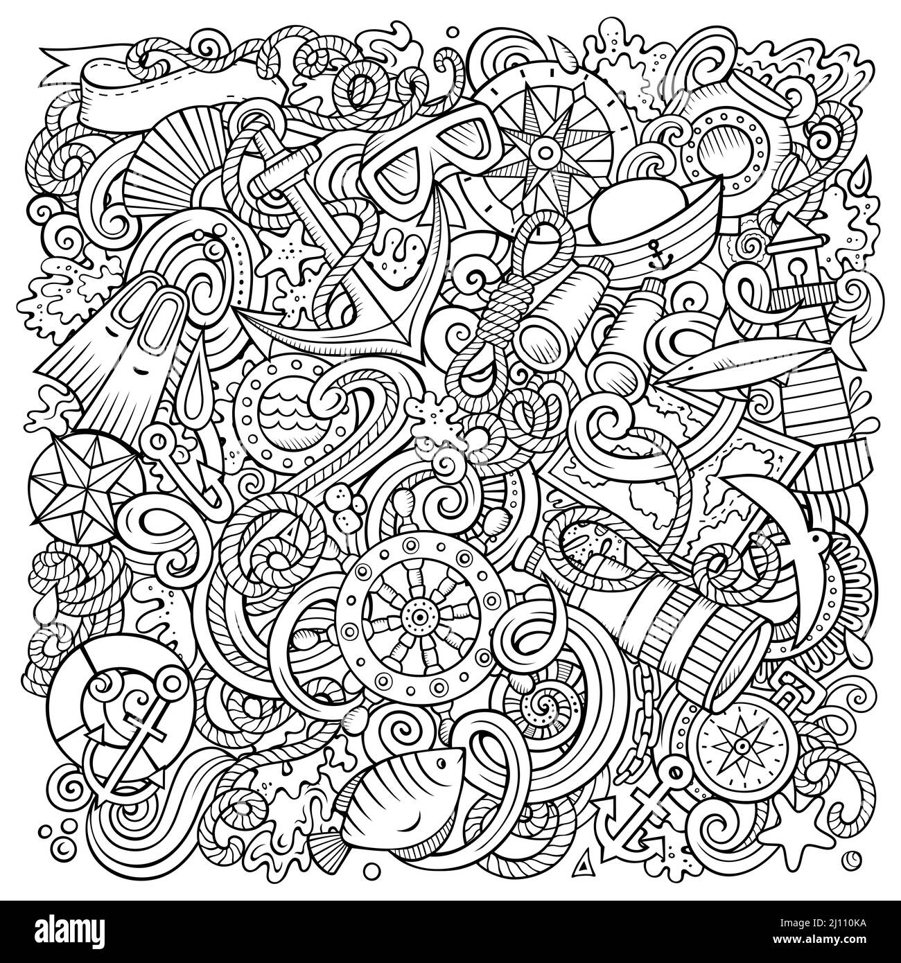 Nautical hand drawn vector doodles funny illustration. Stock Vector