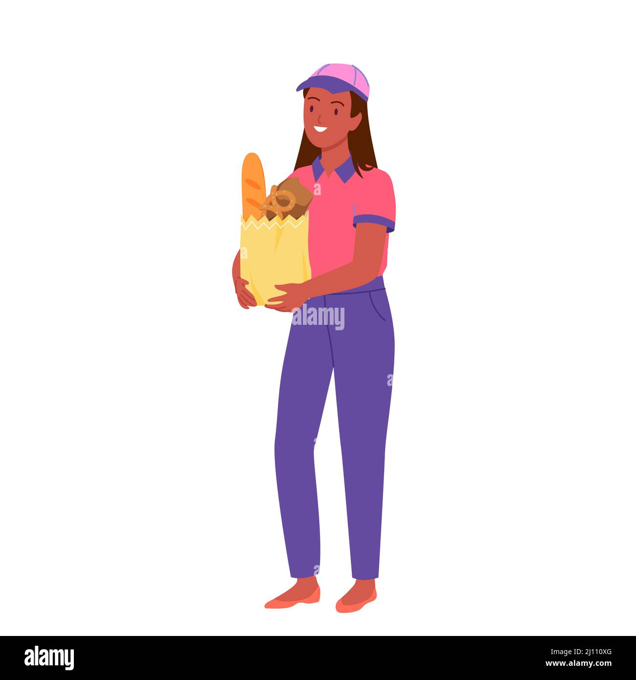 Bakery house worker or female clerk of grocery store at work, person in