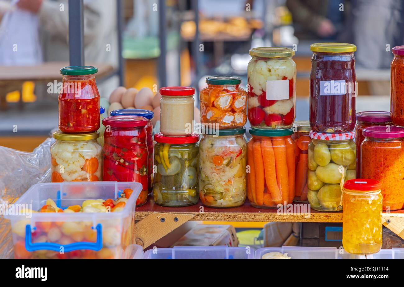 Pickled Vegetables in Mason Jars Food Preservation for Winter Stock
