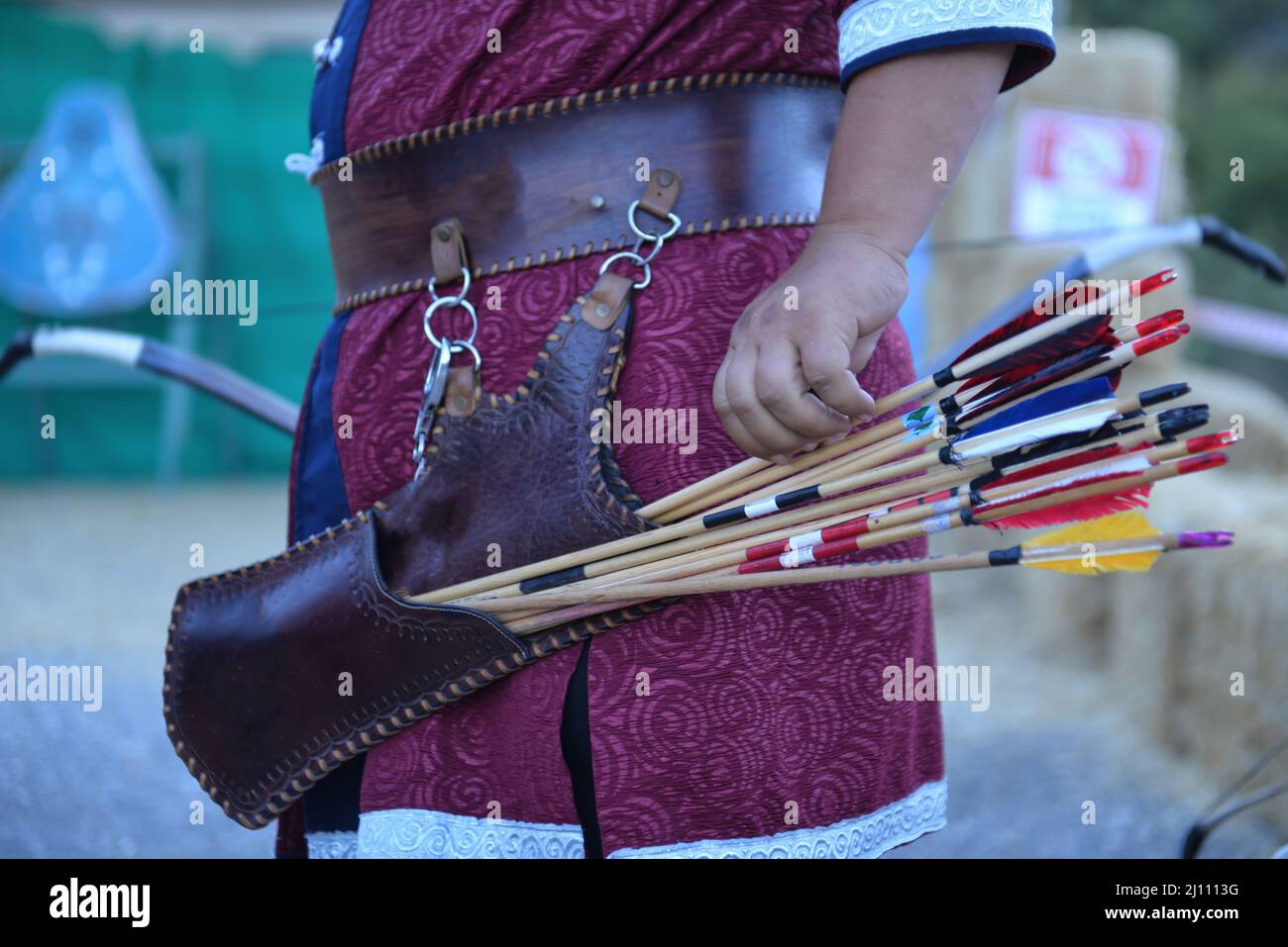 professional archery work and arrow shooting preparation Stock Photo