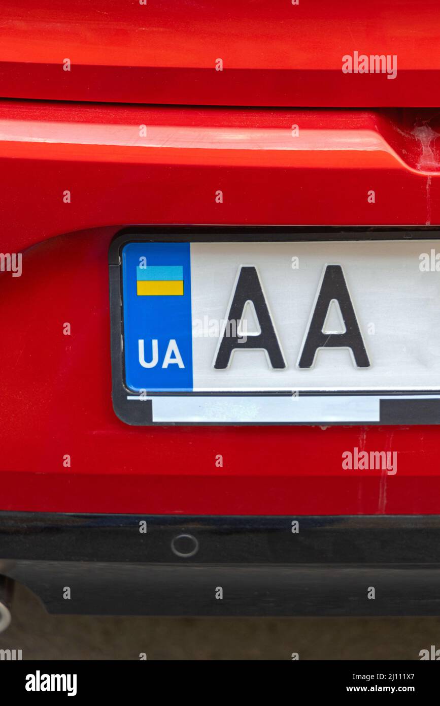 Ukrainian Car Registration Number Plates With National Flag Stock Photo