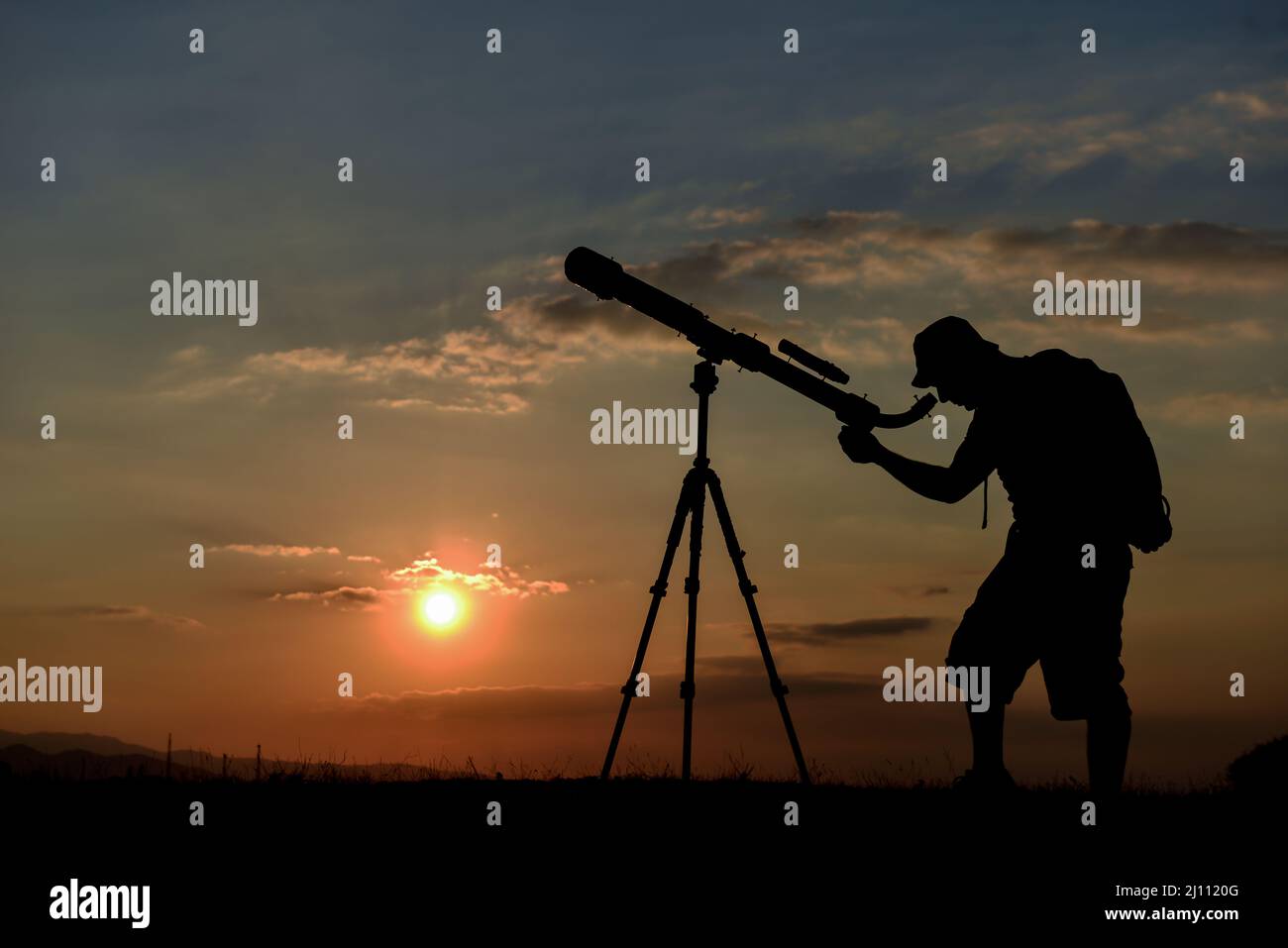 observing the sky, planets and stars with a telescope Stock Photo