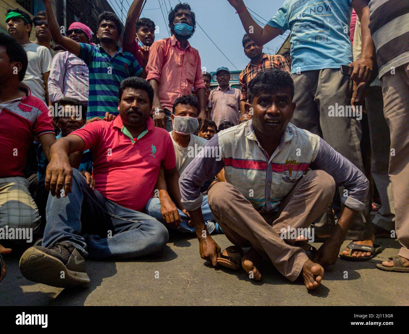 Kolkata, India. 21st Mar, 2022. The road was blocked at South 24