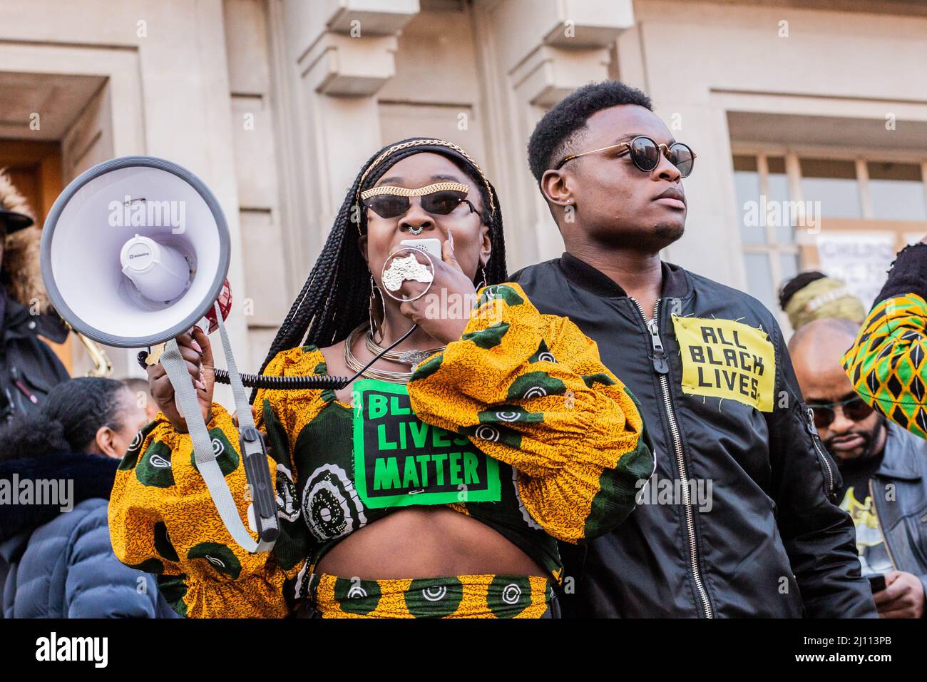 London, England, UK. 20th Mar, 2022. Marvina Eseoghene Newton, from Black Lives Matter during a heartfelt speech on ChildQ and structural racism in the UK. Hundreds of Londoners have gathered at London's Hackney Town Hall to show their solidarity to Child Q. (Credit Image: © Sabrina Merolla/ZUMA Press Wire) Stock Photo