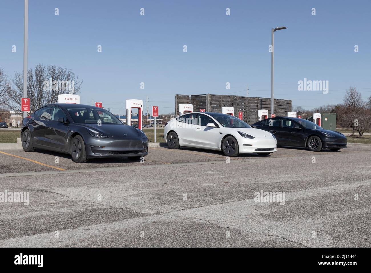 Lafayette Circa March 2022 Tesla EV electric vehicles charging