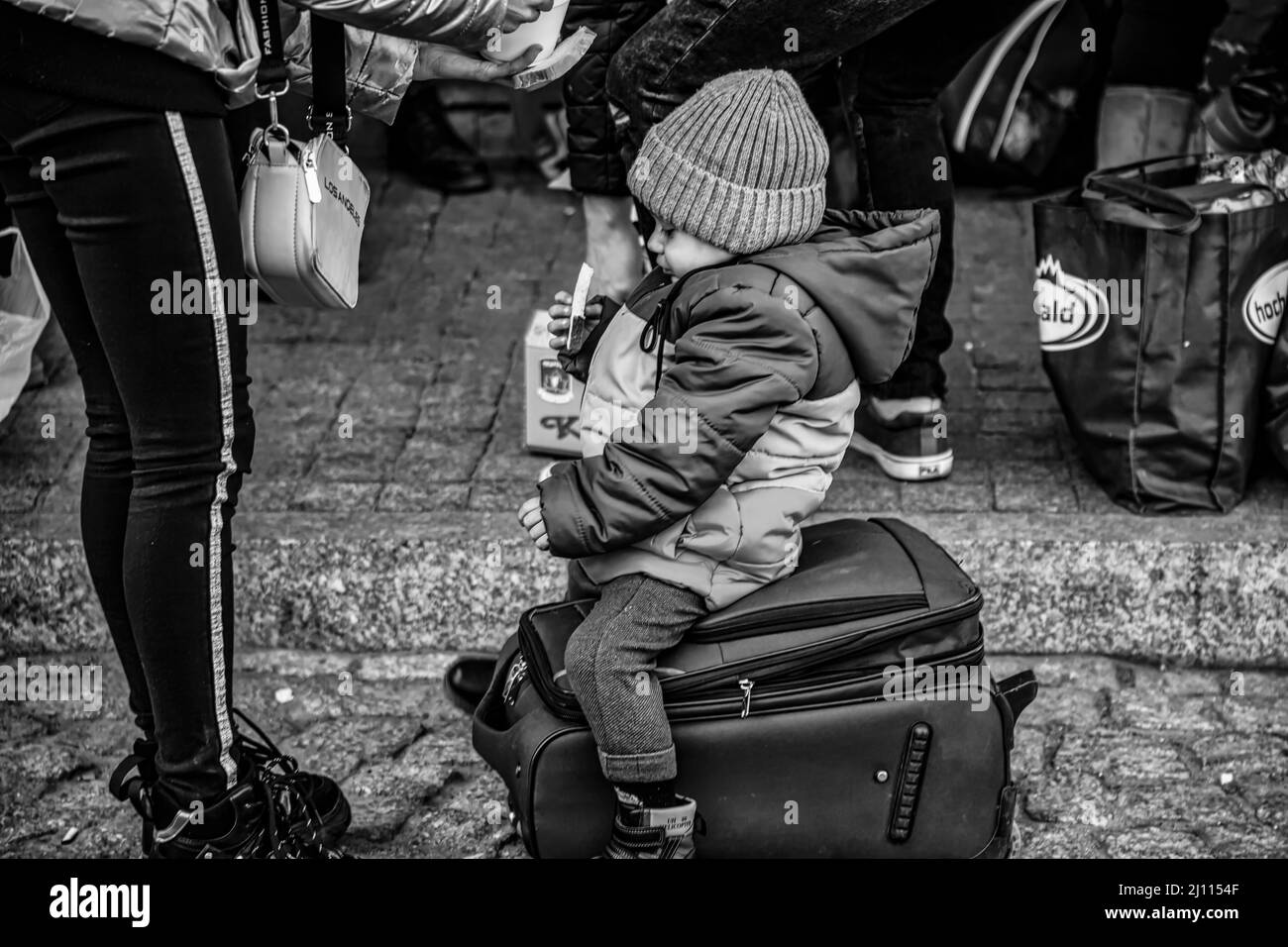 War in Ukraine, refugee people in Przemysl, Lviv Stock Photo