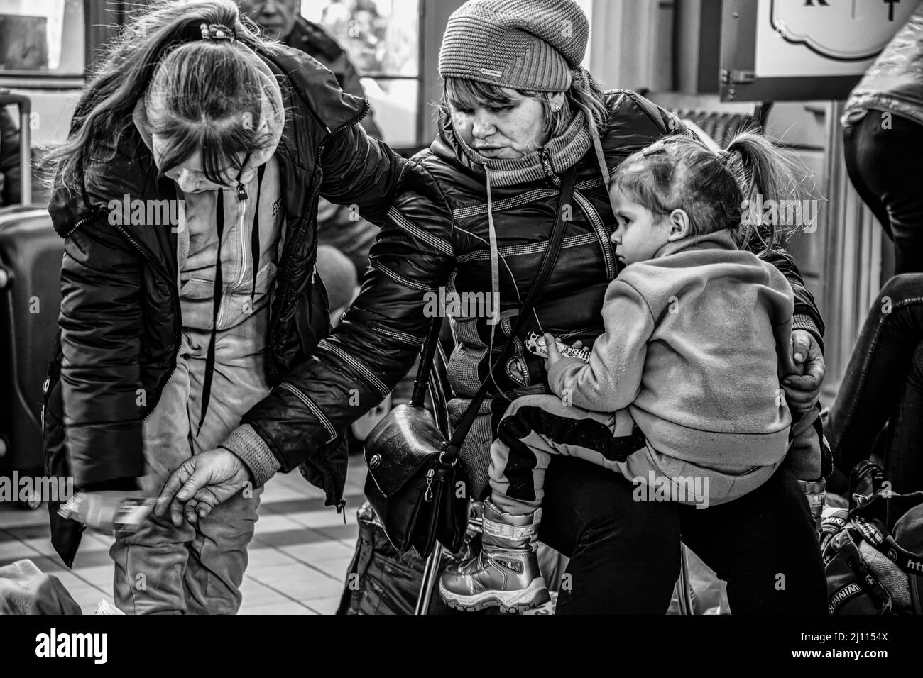 War in Ukraine, refugee people in Przemysl, Lviv Stock Photo