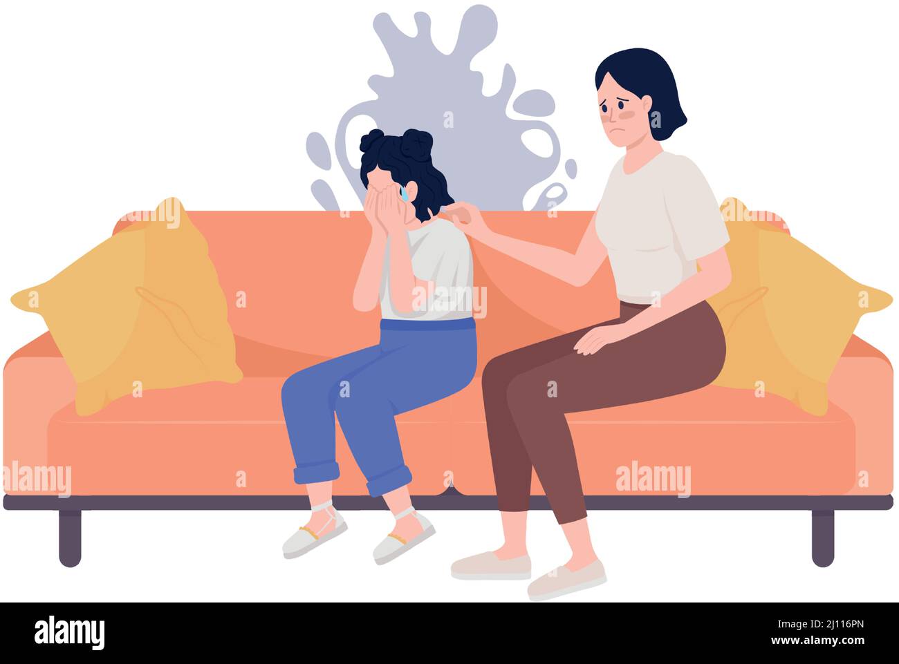 Reassuring mother semi flat color vector characters Stock Vector