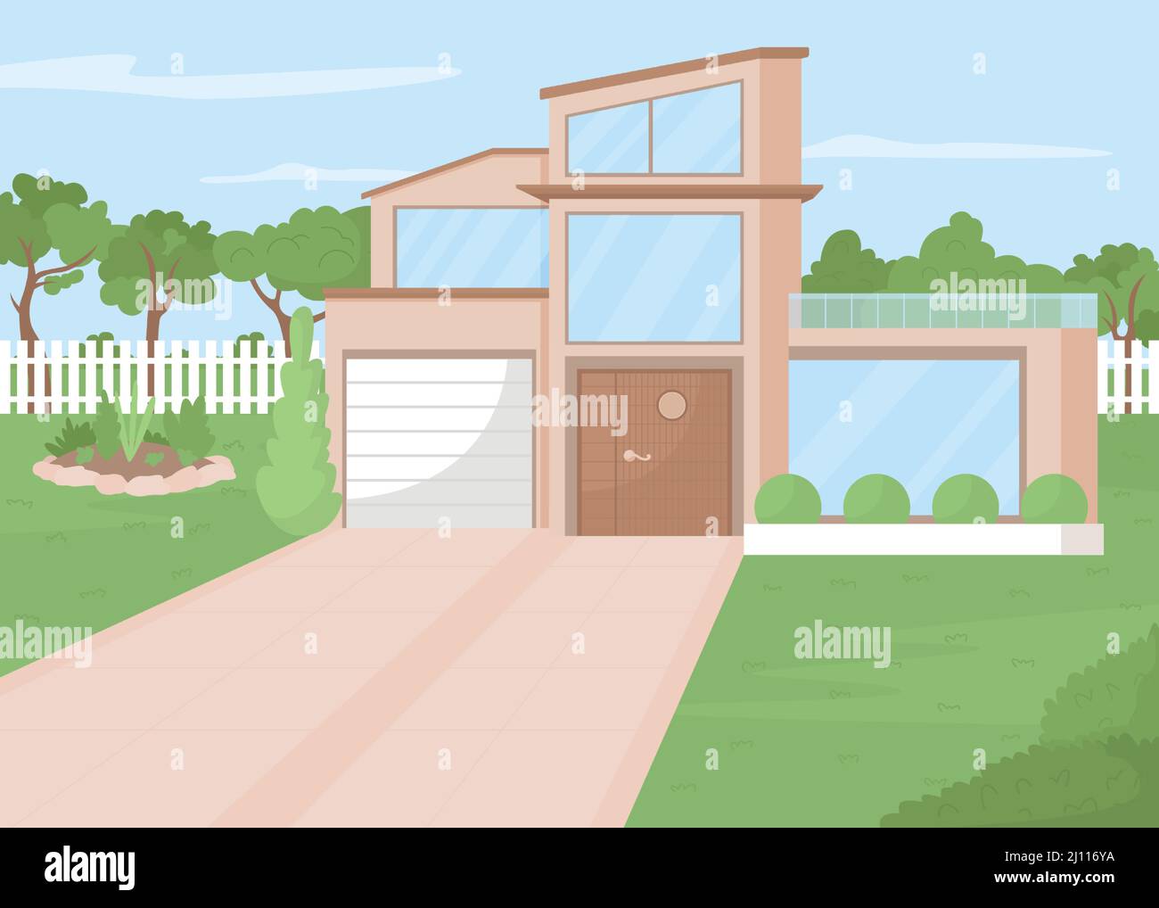 Luxury house with garden flat color vector illustration Stock Vector ...