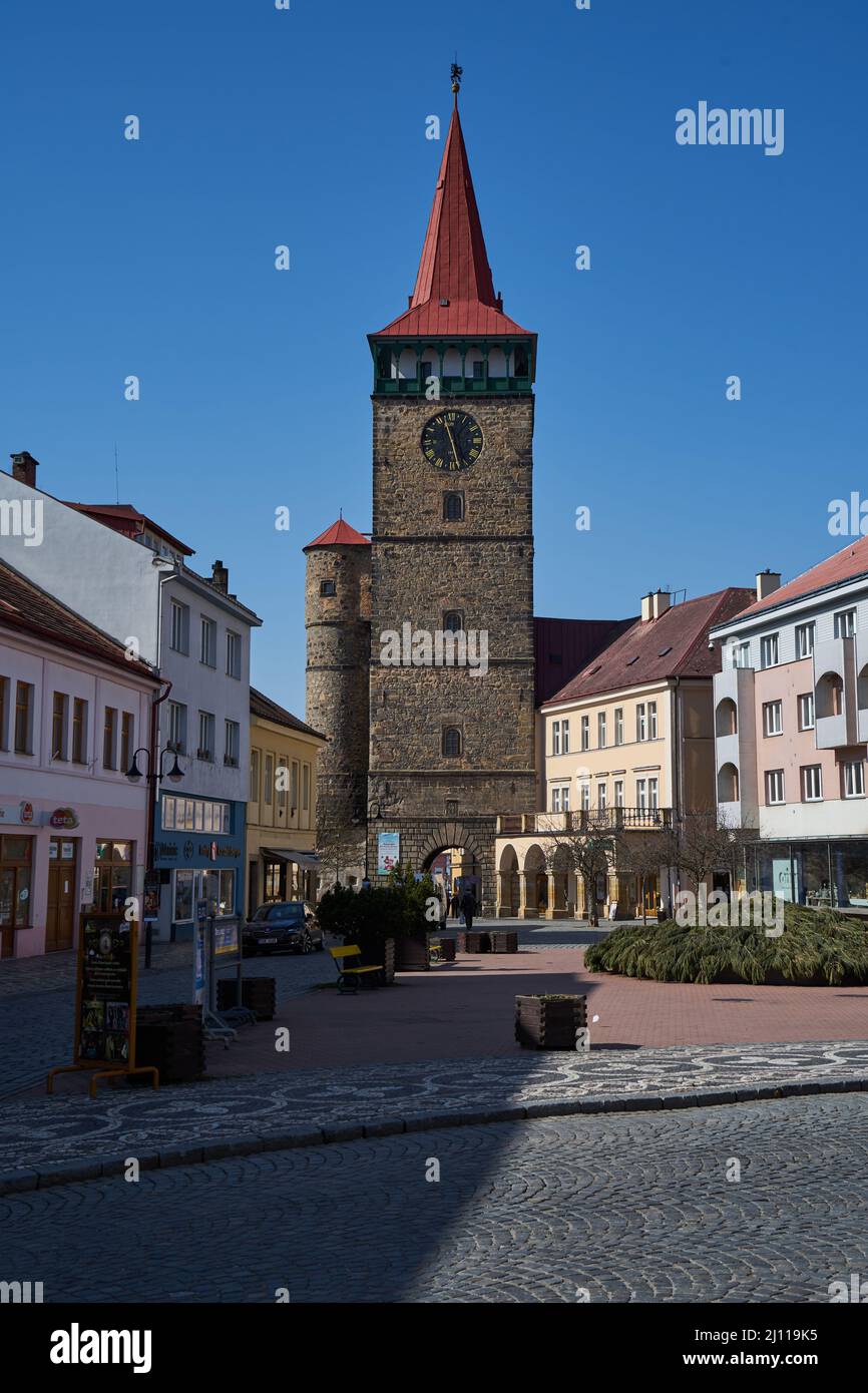 Jicin, Czech Republic - March 20, 2022 - The main symbol of the town is the high and massive stone Valdice Gate Stock Photo