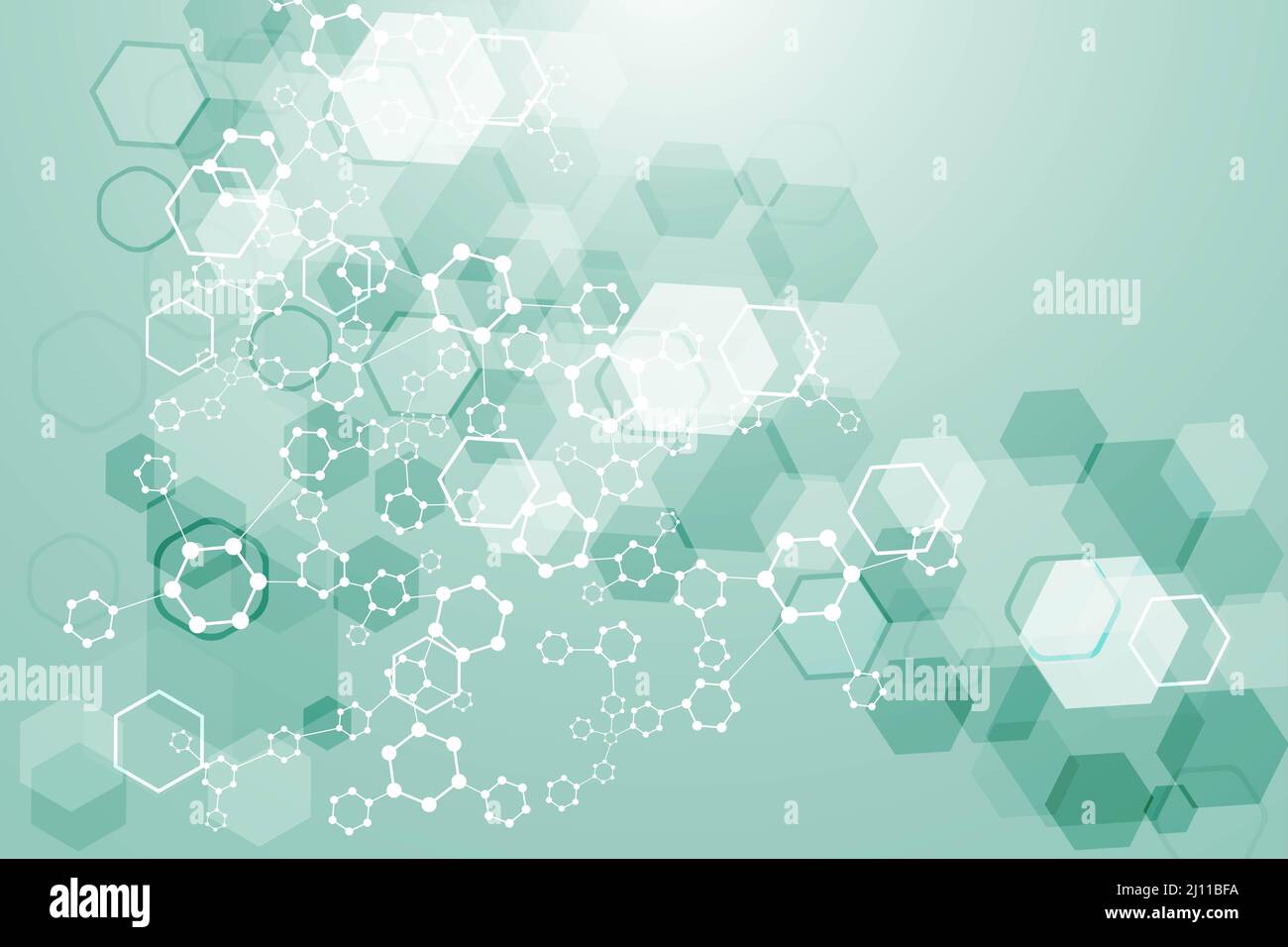 Modern futuristic background of the scientific hexagonal pattern. Virtual abstract background with particle, molecule structure for medical Stock Photo