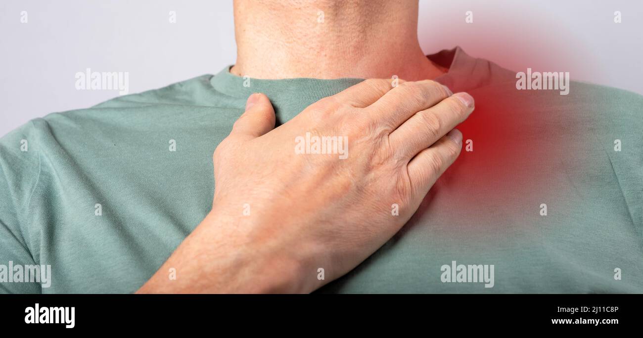 Collar bone injury. Collarbone inflammation. Medical concept. High quality photo Stock Photo