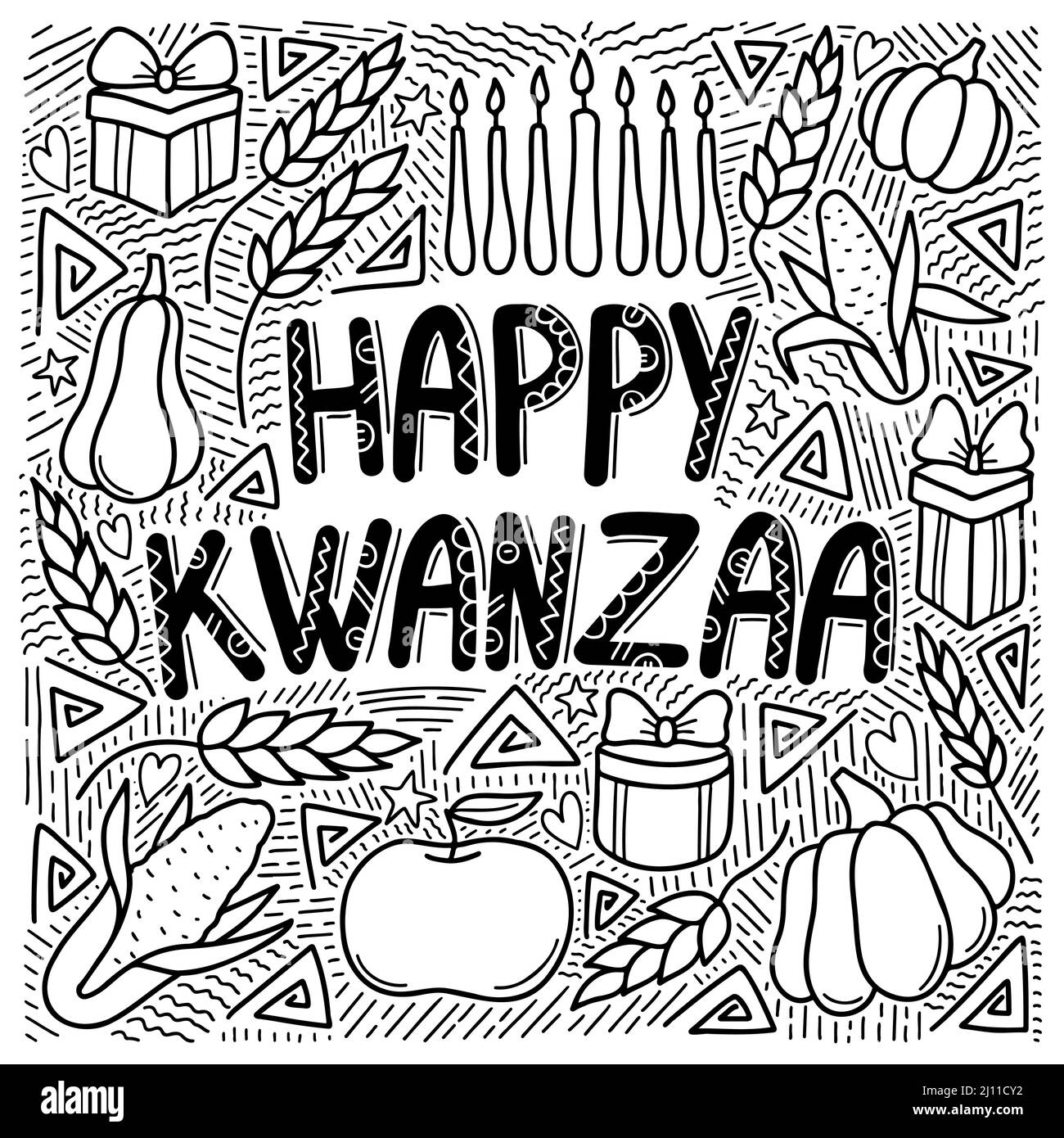 Happy Kwanzaa hand drawn banner in doodle style Stock Vector