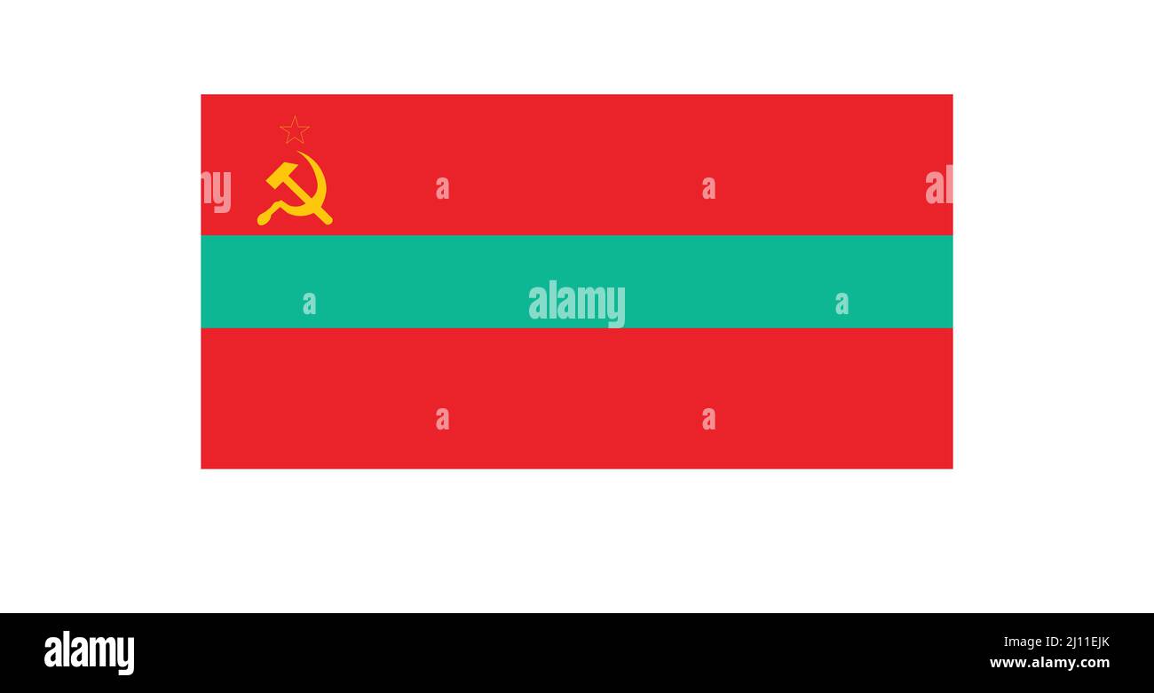 Flag of Transnistria, unrecognized Pridnestrovian Moldavian Republic state in Eastern Europe Stock Vector
