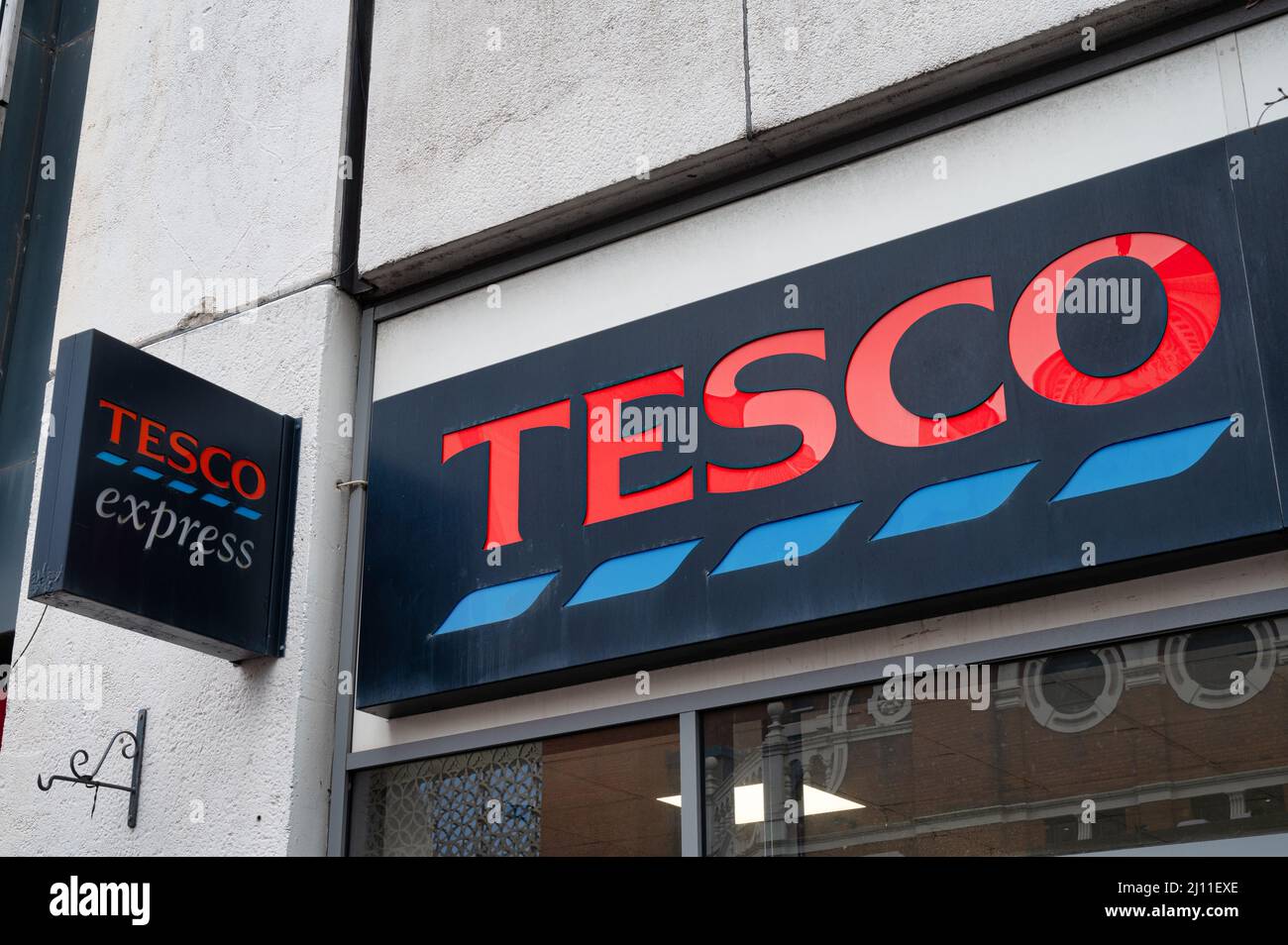 Belfast, UK Feb 19, 2022 The sign for Tesco Express in Belfast