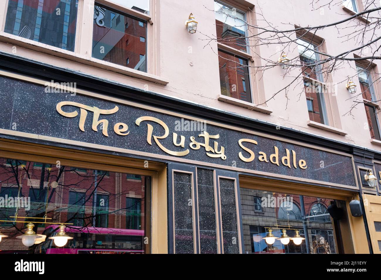 Belfast, UK- Feb 19, 2022: The Rusty Saddle in Belfast Northern Ireland. Stock Photo