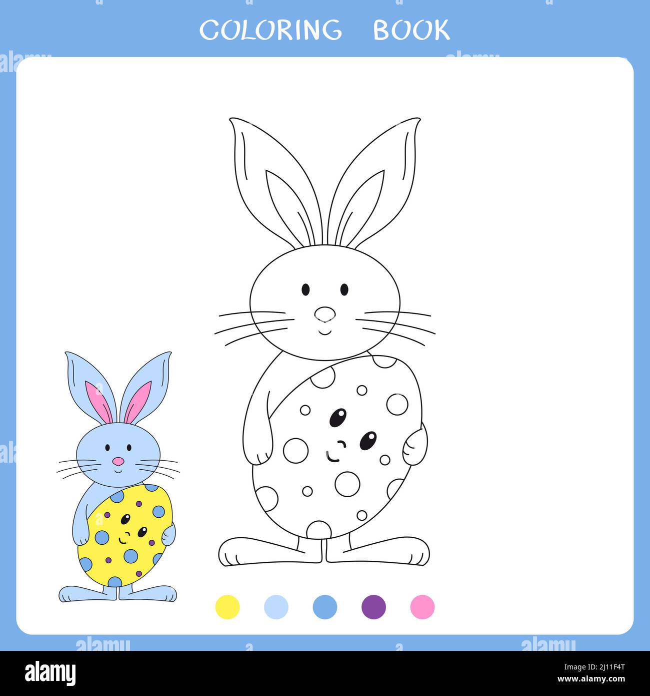 Cute Easter bunny with egg for coloring book Stock Photo - Alamy