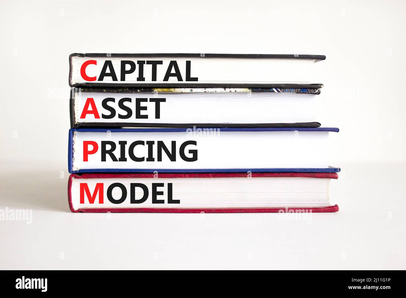 CAPM capital asset pricing model symbol. Concept words CAPM capital asset pricing model on books on a beautiful white background. Business CAPM capita Stock Photo