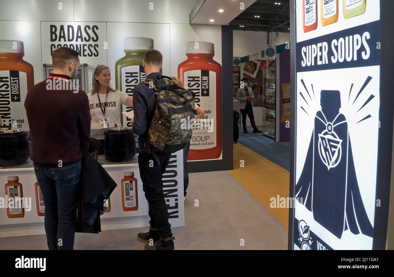Vegan and plant based food display by exhibitors, visitors and traders