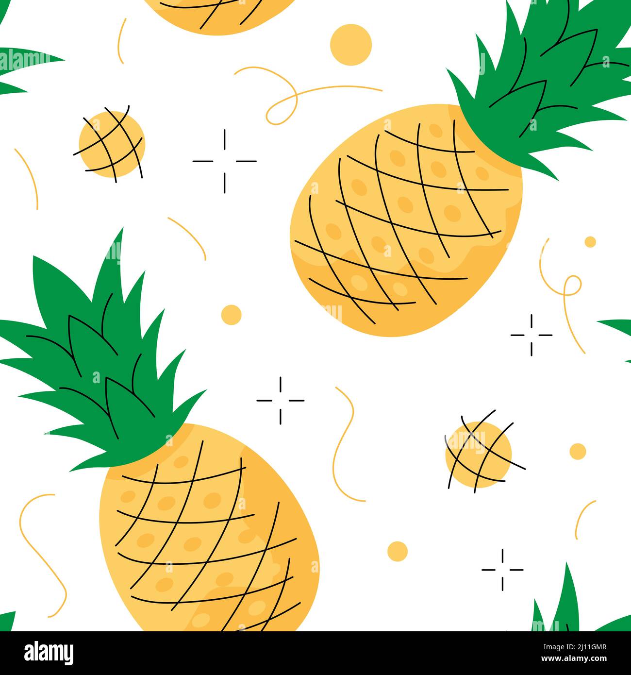Pineapple seamless pattern. Stylized pineapple on white background. Stock Vector