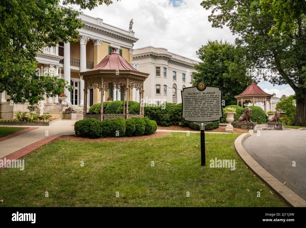 Nashville, Tennessee - 28 June 2021: Exterior of historic Belmont Mansion, now used as a liberal arts college in Nashville Tennessee Stock Photo