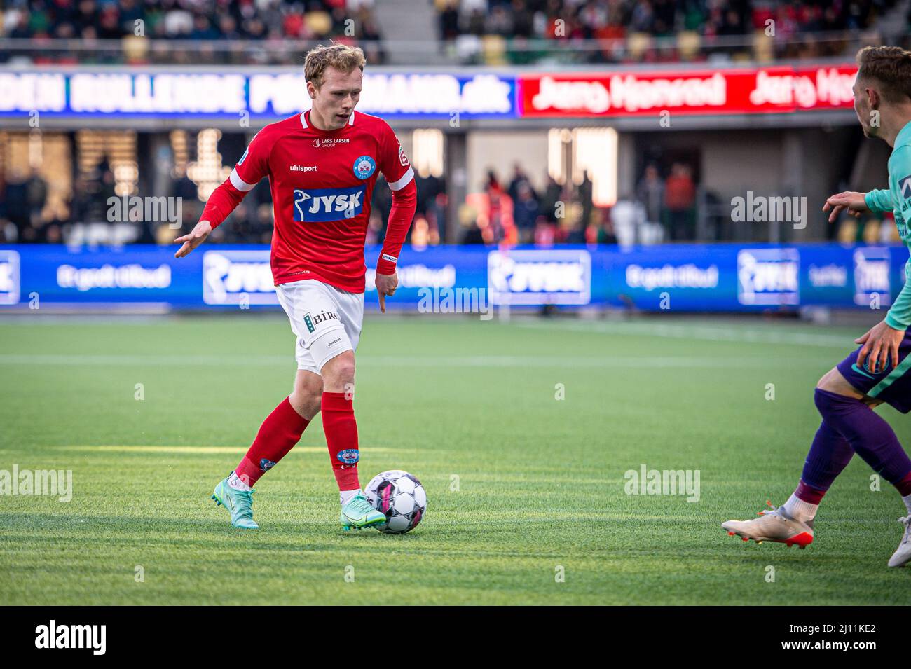 Silkeborg, Denmark. 20th, March 2022. Anders Klynge (21) of Silkeborg IF seen during the 3F Superliga match between Silkeborg IF and FC Midtjylland at Jysk Park in Silkeborg. (Photo credit: Gonzales Photo - Morten Kjaer). Stock Photo