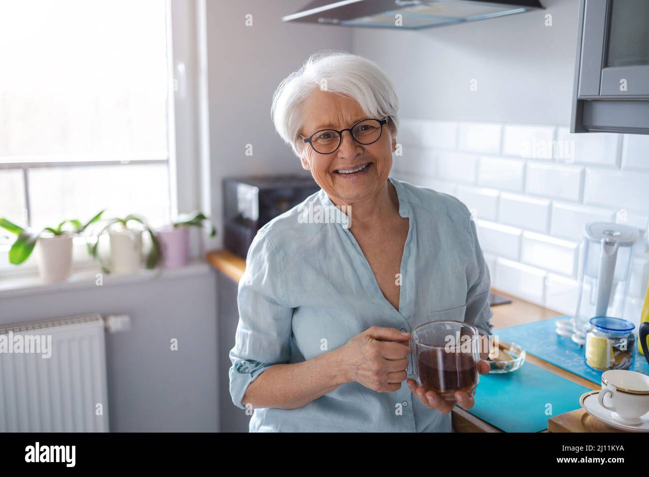 Portrait of smiling senior woman at home Stock Photo