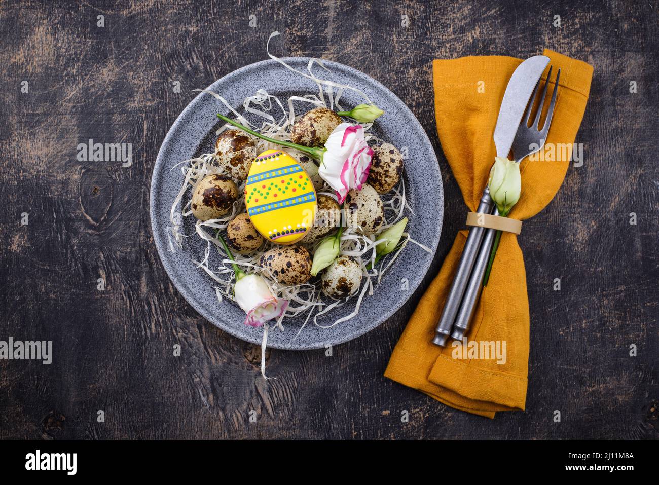 Easter spring festive table setting Stock Photo