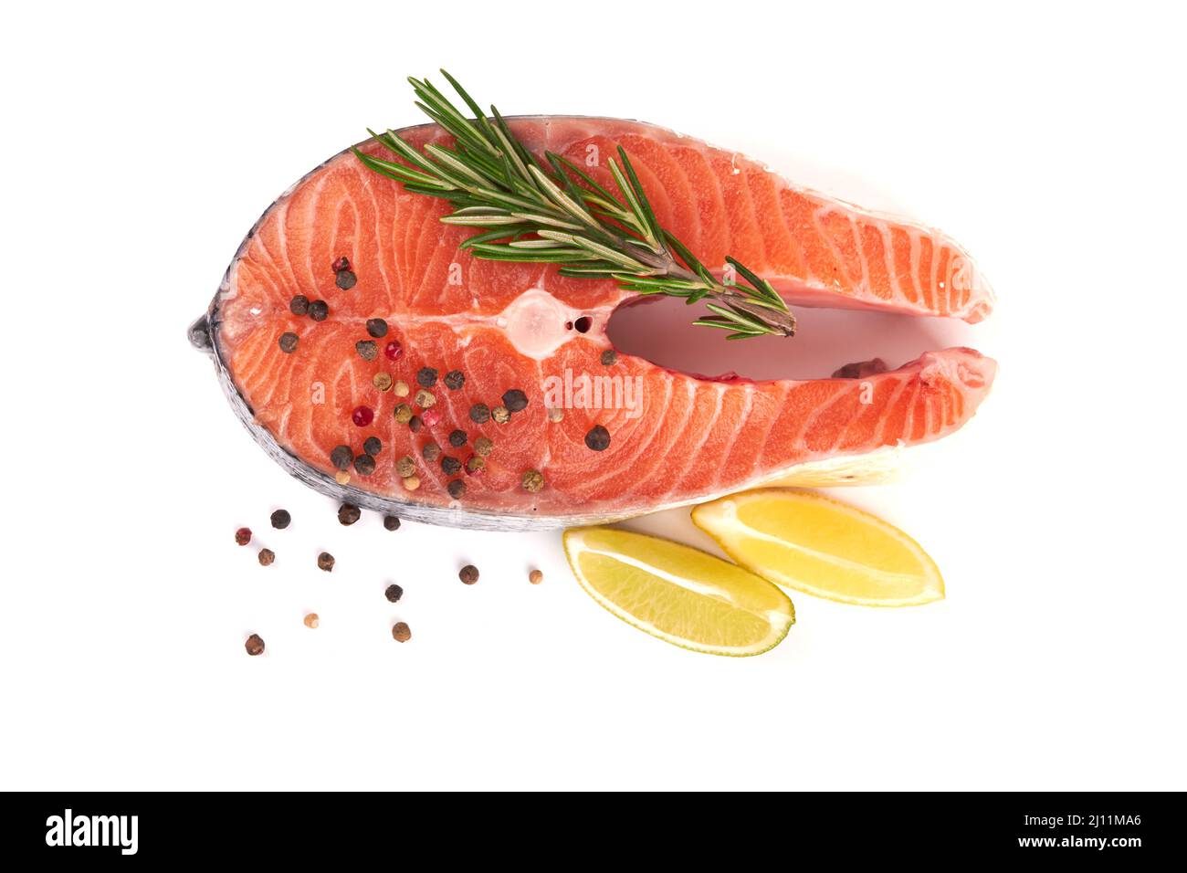 Salmon steak isolated on a white background Stock Photo - Alamy