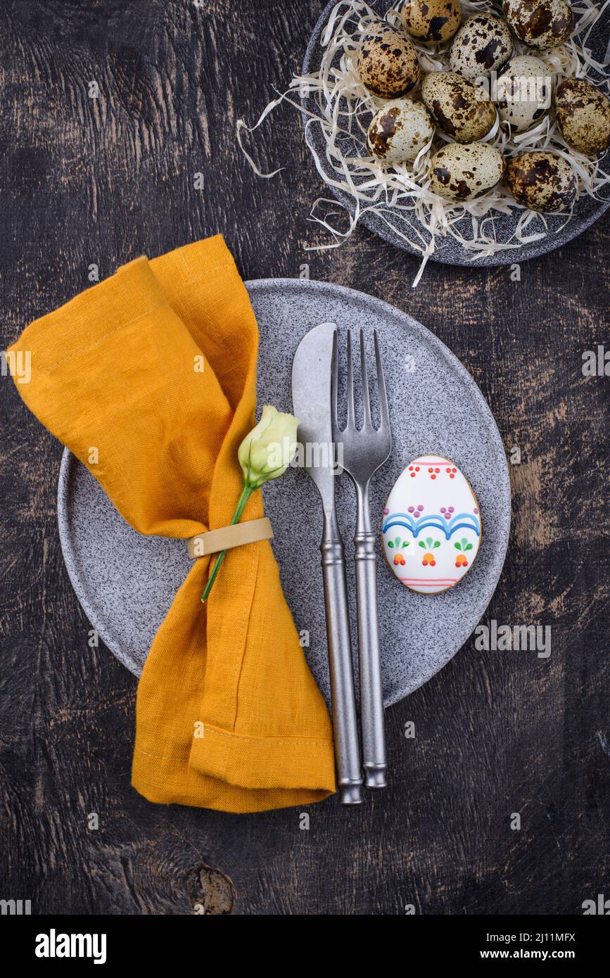 Easter spring festive table setting Stock Photo