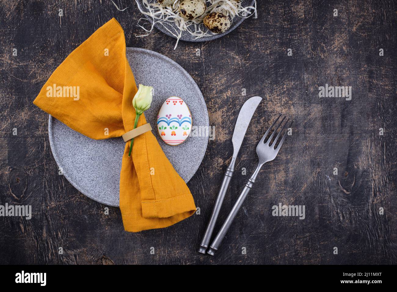 Easter spring festive table setting Stock Photo