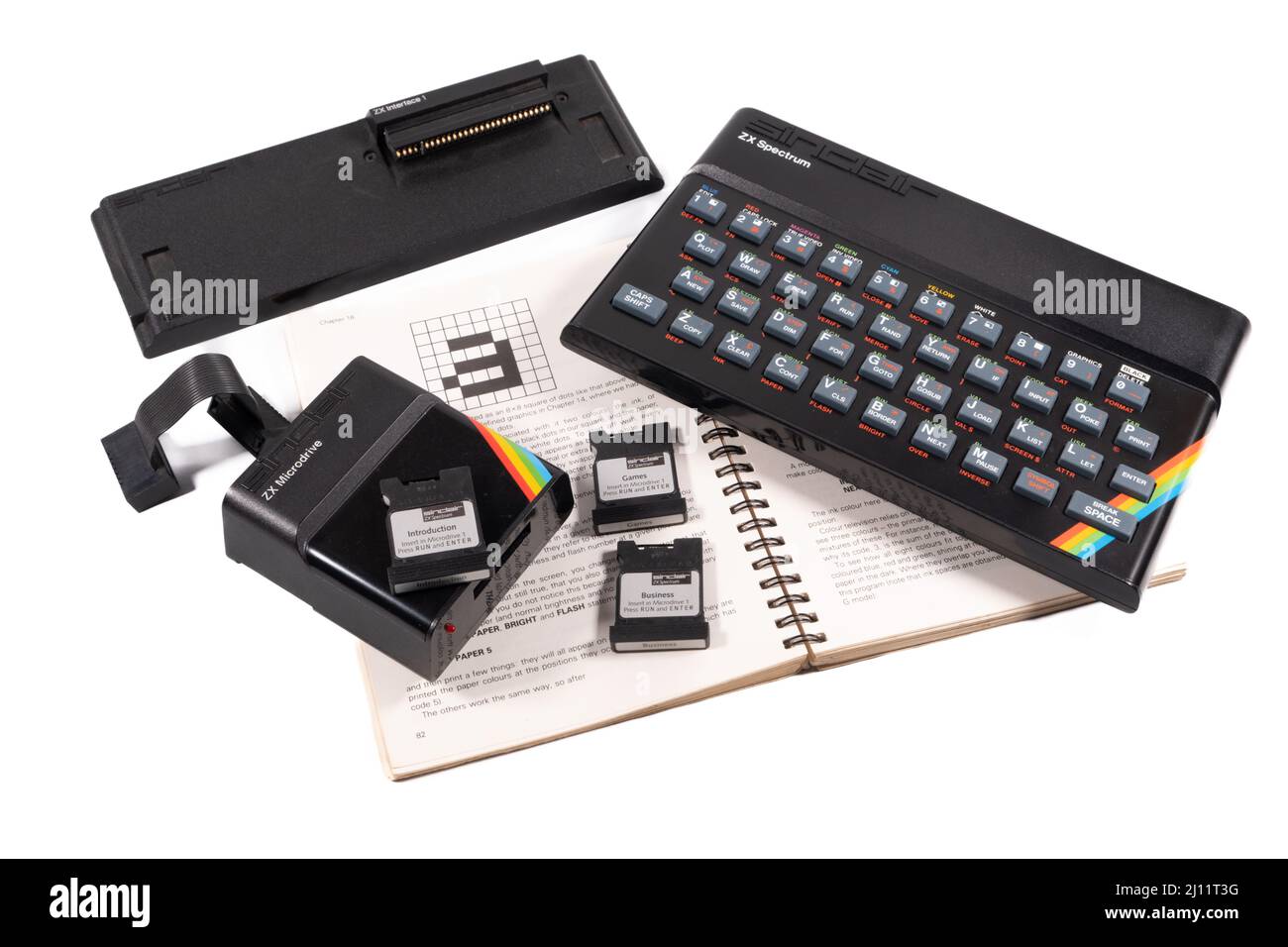 Sinclair ZX Spectrum + Manuals + Microdrives - 23rd April 2022 is the 40th anniversary of the release of Sir Clive Sinclair computer Stock Photo