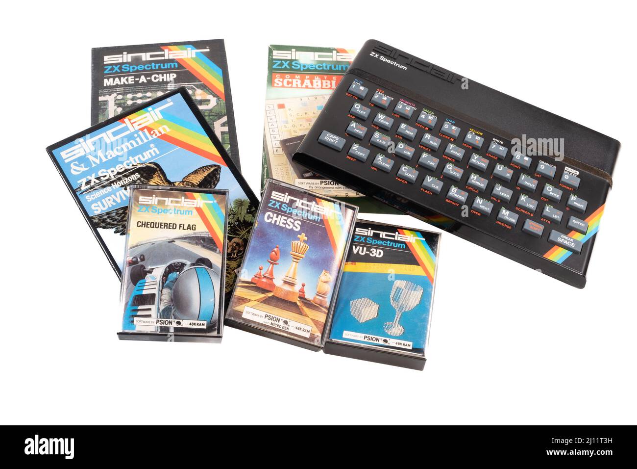 Sinclair ZX Spectrum + software 23rd April 2022 is the 40th anniversary of the release of Sir Clive Sinclair's 3rd mass market cheap home computer. Stock Photo