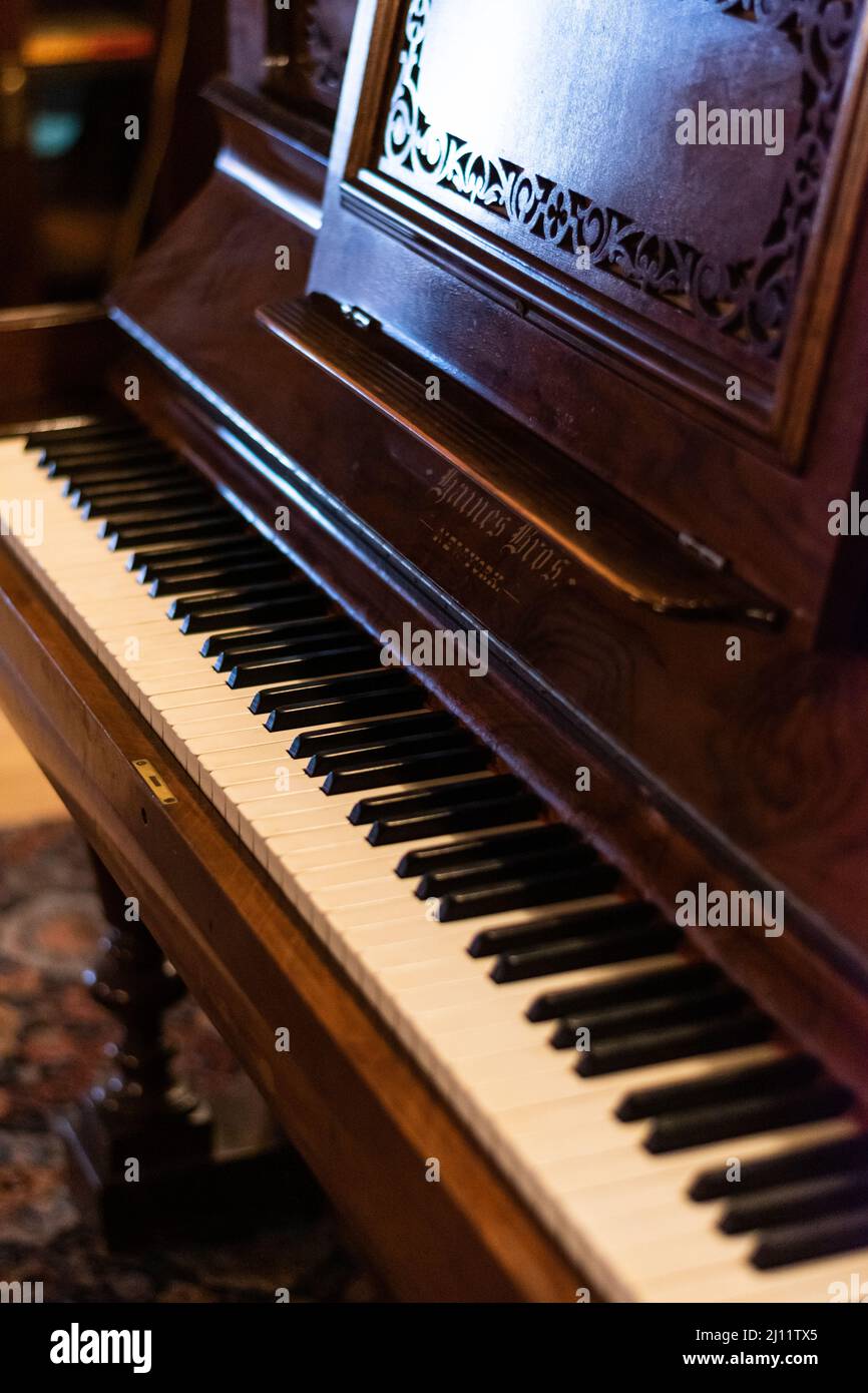 Steinway piano inside the Riordan Mansion in Flagstaff, Arizona, U.S.A. Stock Photo