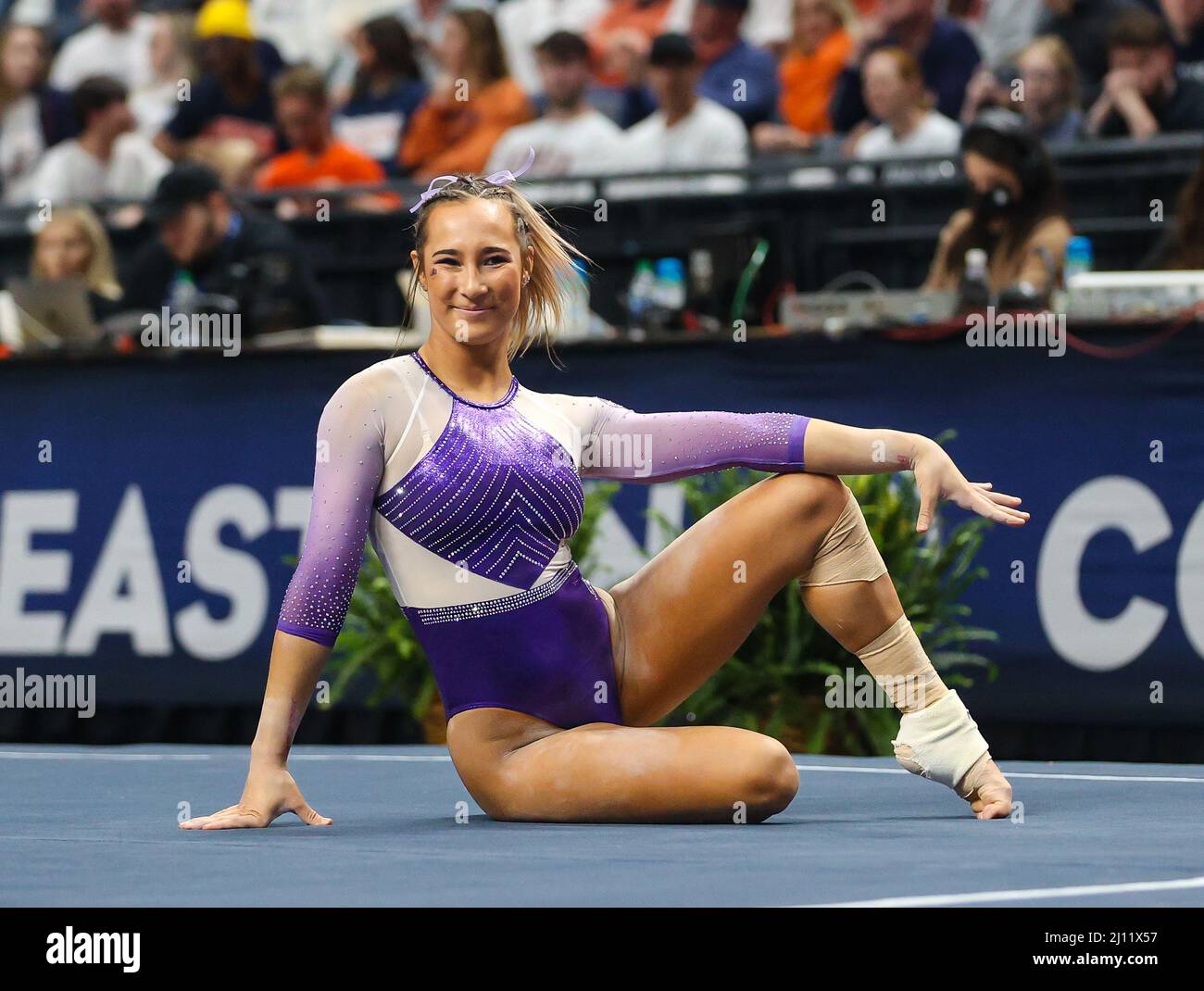 March 19, 2022 LSU's Alyona Shchennikova performs her floor routine
