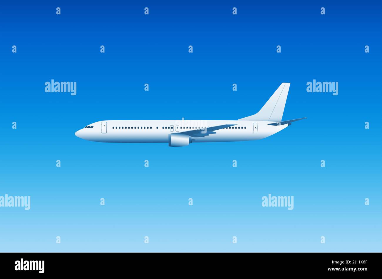 Commercial airplane with blue sky background - Illustration Stock Photo