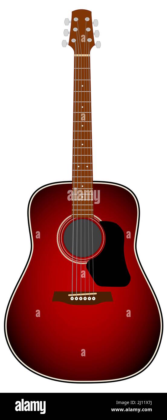 Acoustic six string guitar in red - Illustration Stock Photo